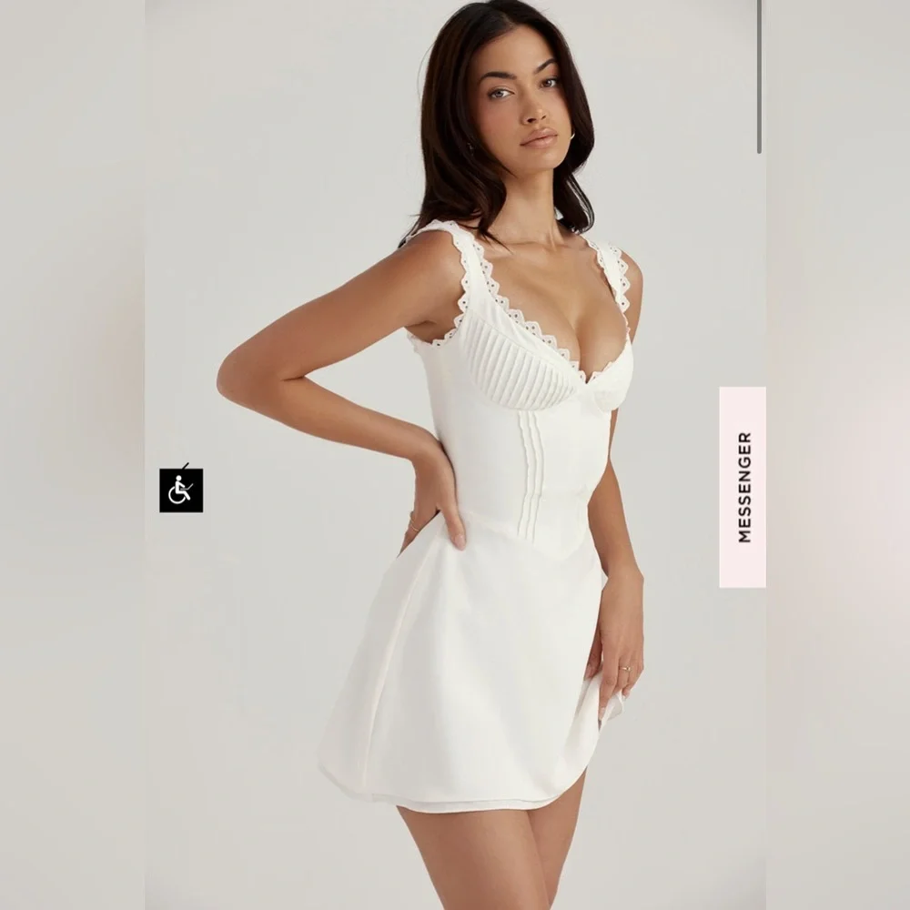 House Of CB White Tilly Pin Tuck Mini Dress feminine sexy girly fairy soft girl - Picture 6 of 16